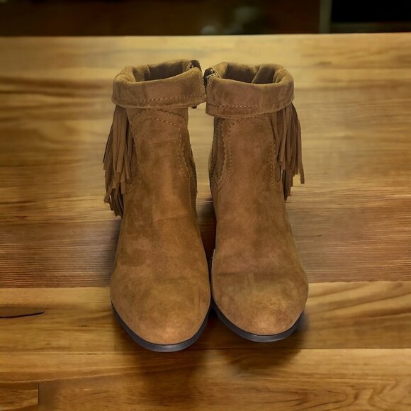 Sam Edelman Women’s Cognac Suede Fringed Louie Bootie/Ankle Boots Size 8.5M - Picture 1 of 14